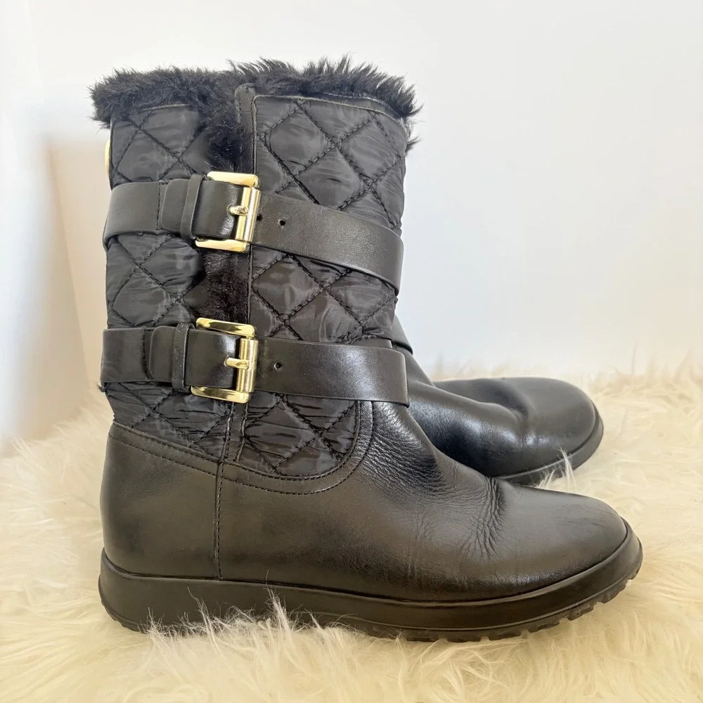 Michael Kors Black Quilted Faux Fur Trim Buckle‎ Boots AQ13G 7M